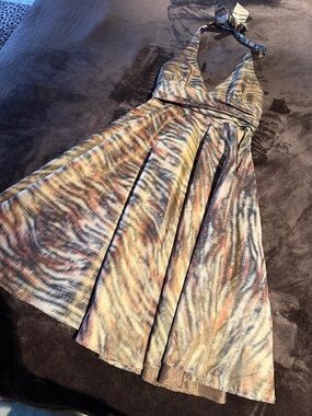 Betsey Johnson Halter A-Line Dress in Multicolor Metallic Swirl. Vintage